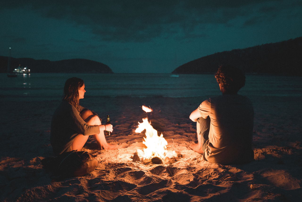 camping on the beach at night